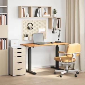 Bureau Bois 120 x 60 cm noir et marron clair bois massif de chêne – vue d’ensemble