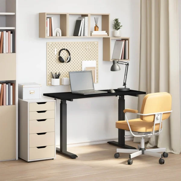 Bureau Bois 120 x 60 cm noir et marron foncé bois massif de chêne – vue d’ensemble