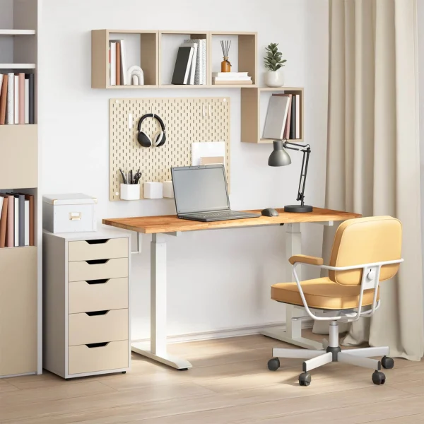 Bureau Bois 140 x 60 cm blanc et marron clair bois massif de chêne – vue d’ensemble