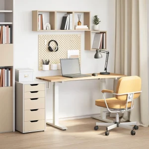 Bureau Bois 140 x 60 cm blanc et naturel bois massif de chêne – vue d’ensemble