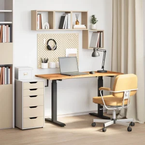 Bureau Bois 140 x 60 cm noir et marron clair bois massif de chêne – vue d’ensemble