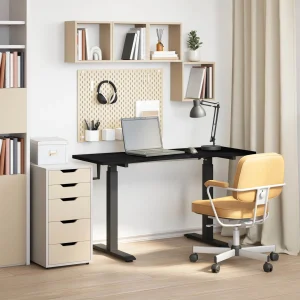 Bureau Bois 140 x 60 cm noir et marron foncé bois massif de chêne – vue d’ensemble