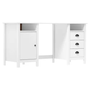 Bureau Bois 150 x 50 x 74 cm blanc bois massif de pin – vue d’ensemble