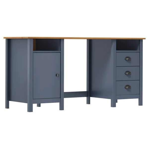 Bureau Bois 150 x 50 x 74 cm gris bois massif de pin – vue d’ensemble