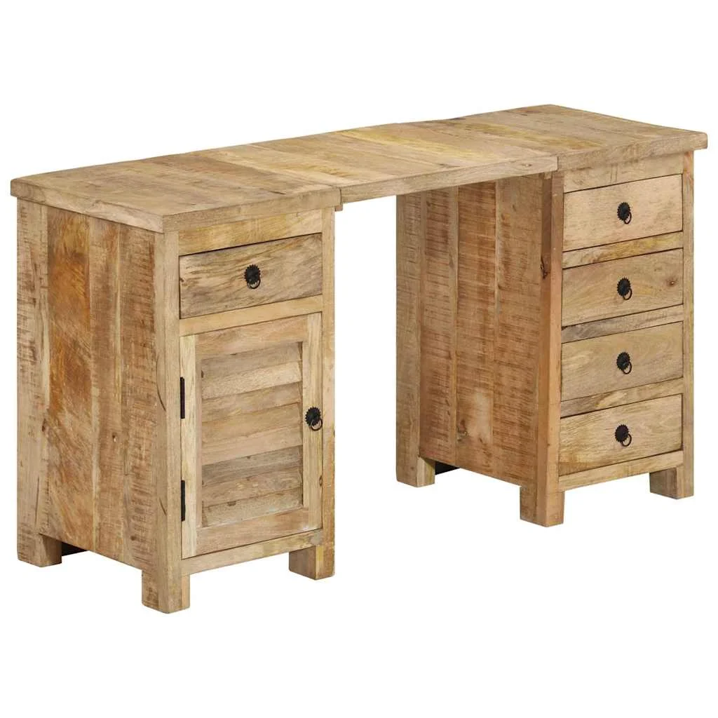 Bureau à caissons 140 x 50 x 77 cm brun bois massif de manguier – vue de dessus