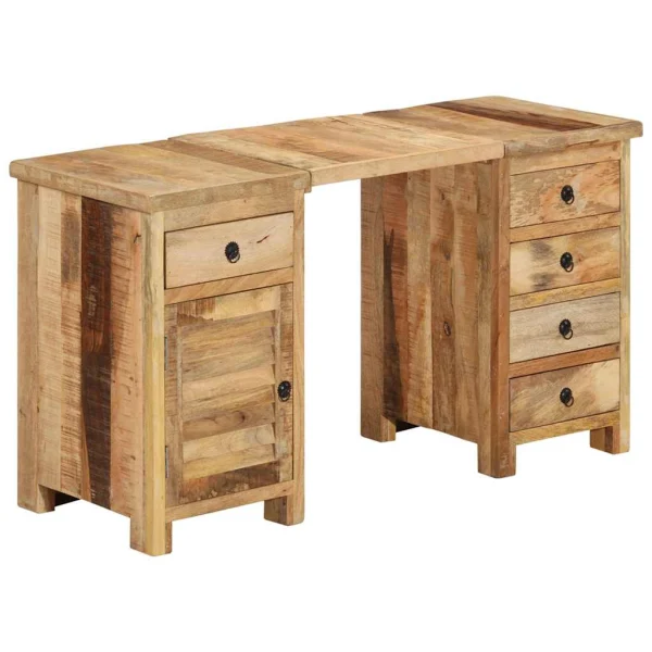 Bureau à caissons 140 x 50 x 77 cm brun bois massif de manguier – vue d’ensemble