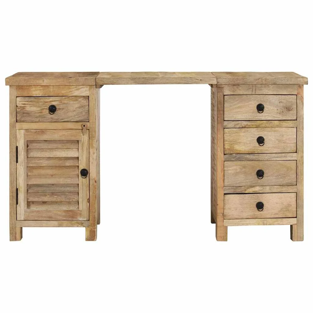 Bureau à caissons 140 x 50 x 77 cm brun bois massif de manguier – vue de côté