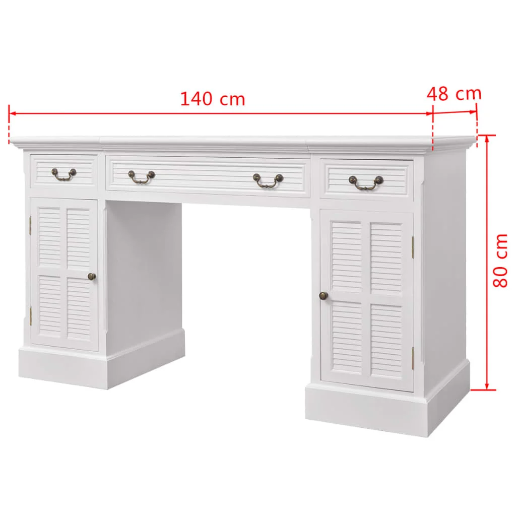 Bureau à double piédestal 140 x 48 x 80 cm blanc mdf – vue de dos