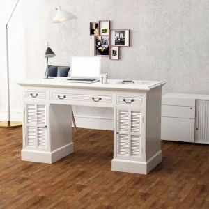 Bureau à double piédestal 140 x 48 x 80 cm blanc mdf – vue d’ensemble