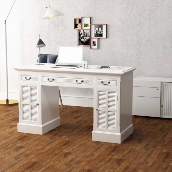Bureau à double piédestal 140 x 48 x 80 cm blanc mdf – vue d’ensemble