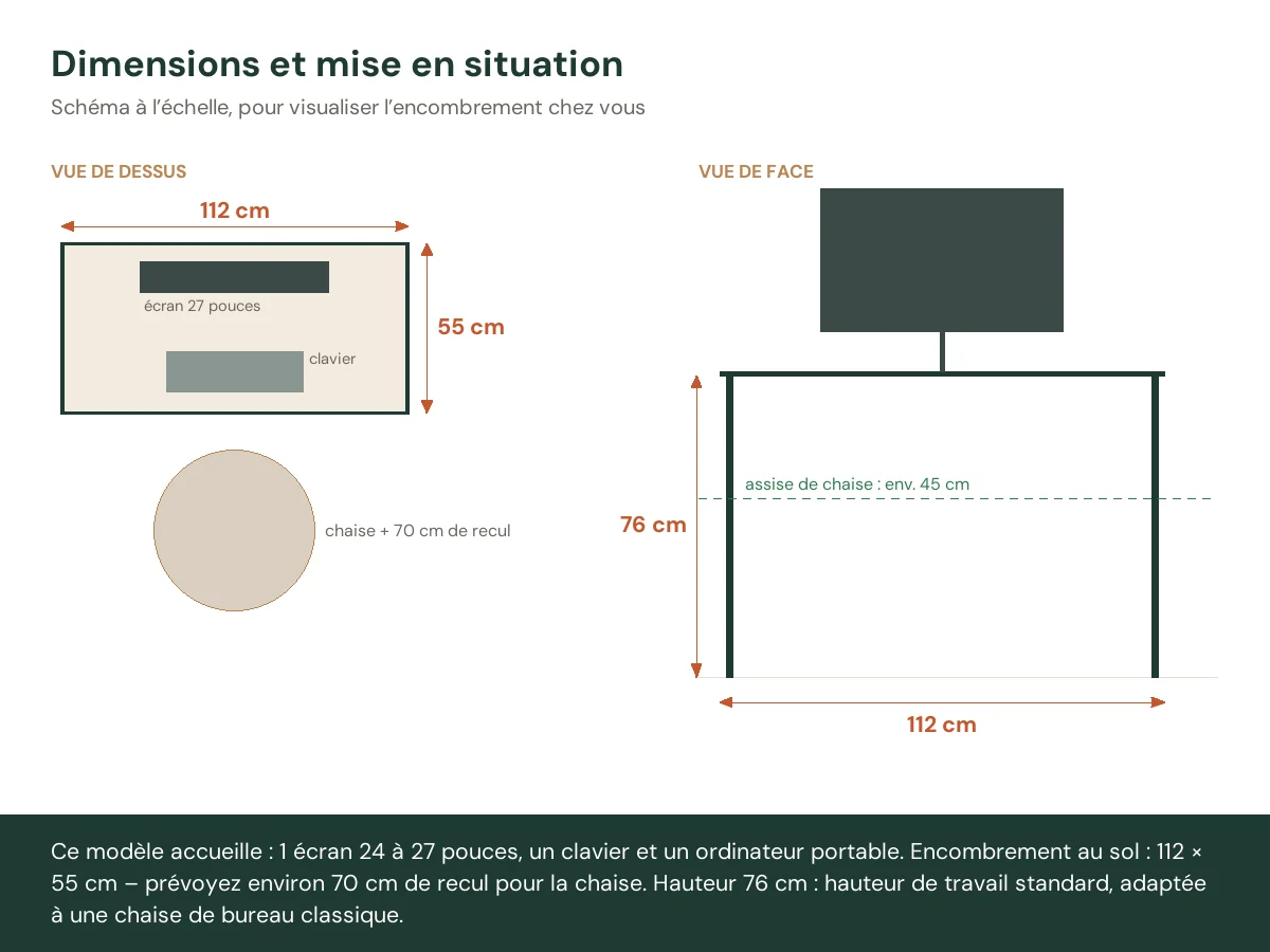 Bureau d'écriture 112 x 55 x 76 cm brun – vue de face