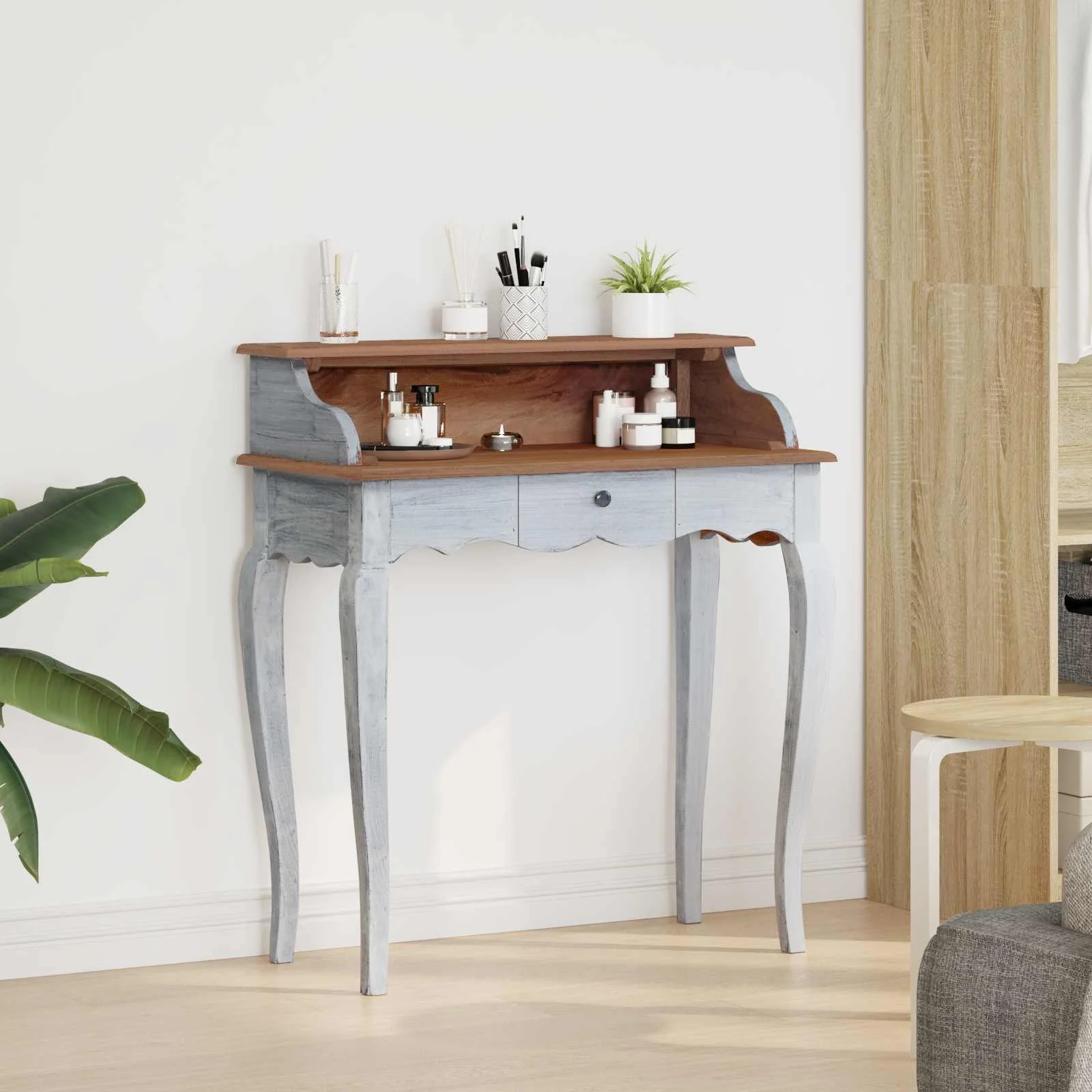 Bureau d'écriture avec tiroir 80 x 40 x 92 cm naturel bois massif d'acajou – vue de détail