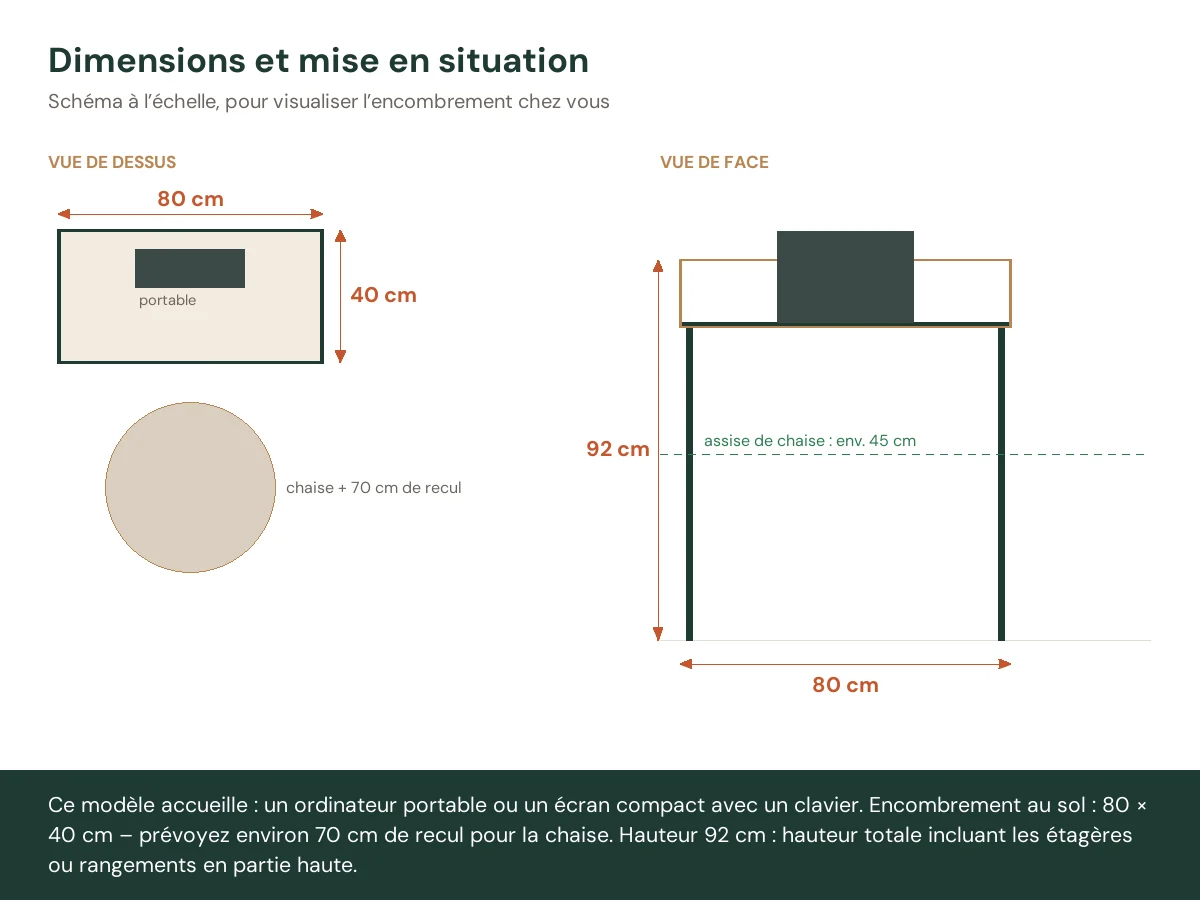 Bureau d'écriture avec tiroir 80 x 40 x 92 cm naturel bois massif d'acajou – vue de face