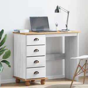 Bureau d'écriture avec tiroir 95 x 40 x 75 cm blanc bois massif de pin – vue d’ensemble