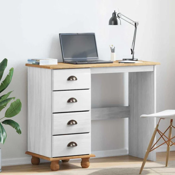 Bureau d'écriture avec tiroir 95 x 40 x 75 cm blanc bois massif de pin – vue d’ensemble