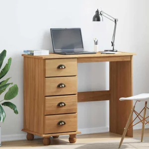Bureau d'écriture avec tiroir 95 x 40 x 75 cm marron bois massif de pin – vue d’ensemble