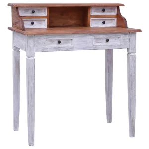Bureau d'écriture et tiroirs 90 x 50 x 101 cm blanc bois massif – vue d’ensemble