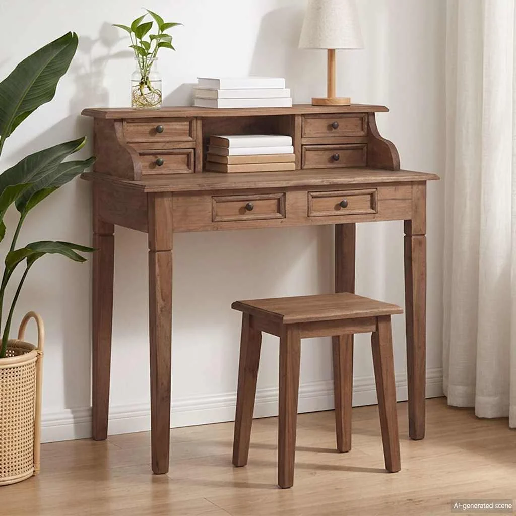 Bureau d'écriture et tiroirs 90 x 50 x 101 cm marron bois massif – vue d’ensemble