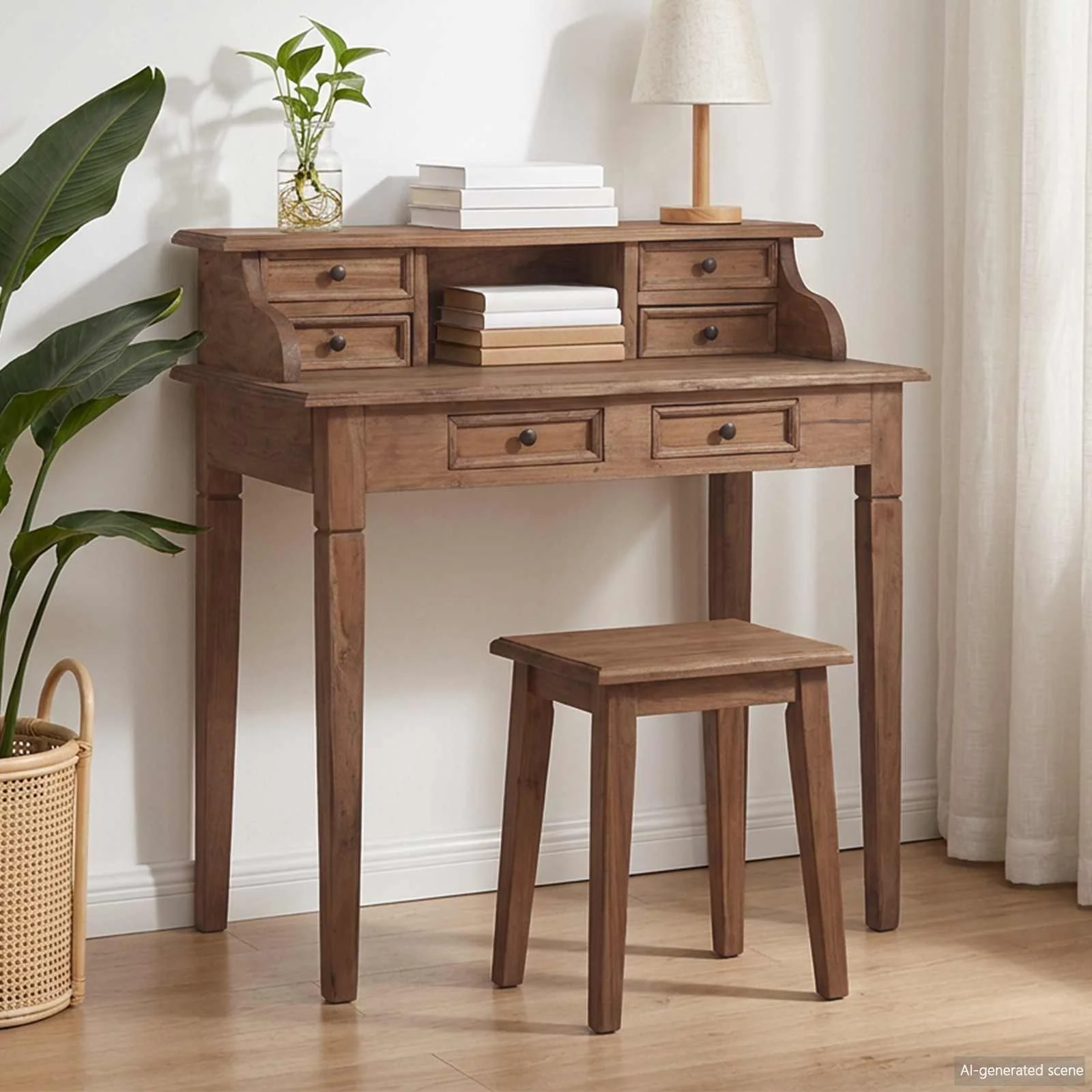 Bureau d'écriture et tiroirs 90 x 50 x 101 cm marron bois massif – vue de détail