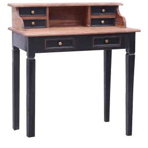Bureau d'écriture et tiroirs 90 x 50 x 101 cm noir bois massif – vue d’ensemble