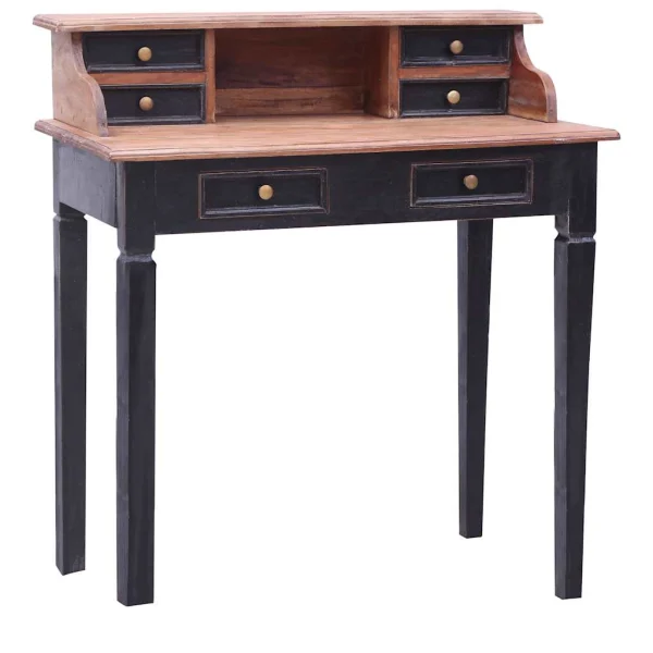 Bureau d'écriture et tiroirs 90 x 50 x 101 cm noir bois massif – vue d’ensemble