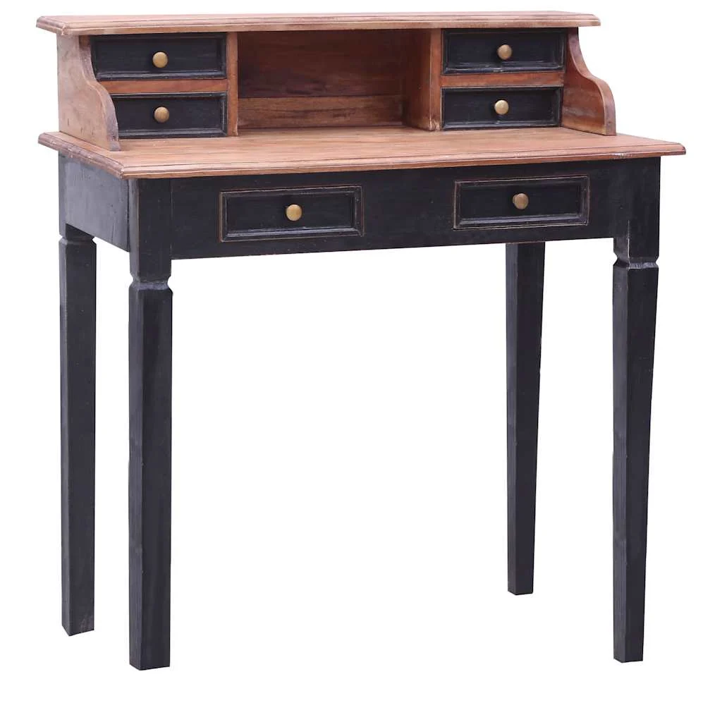 Bureau d'écriture et tiroirs 90 x 50 x 101 cm noir bois massif – vue d’ensemble