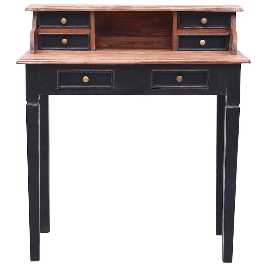 Bureau d'écriture et tiroirs 90 x 50 x 101 cm noir bois massif – vue de côté