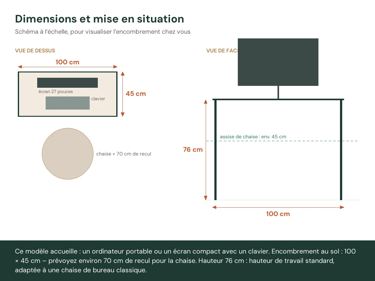 Bureau et enduit de poudre 100 x 45 x 76 cm chêne fumé bois d'ingénierie – vue de face