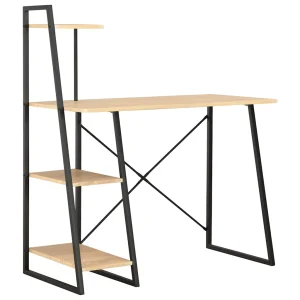 Bureau avec étagère 102 x 50 x 117 cm noir et chêne bois d'ingénierie – vue d’ensemble