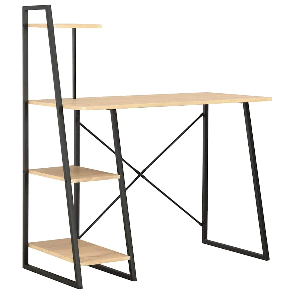 Bureau avec étagère 102 x 50 x 117 cm noir et chêne bois d'ingénierie – vue d’ensemble