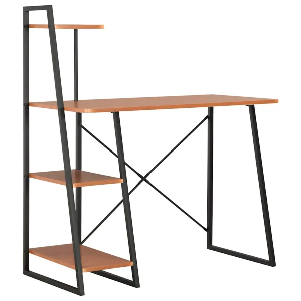 Bureau avec étagère 102 x 50 x 117 cm noir et marron bois d'ingénierie – vue d’ensemble