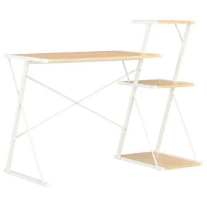 Bureau avec étagère 116 x 50 x 93 cm blanc et chêne bois d'ingénierie – vue d’ensemble