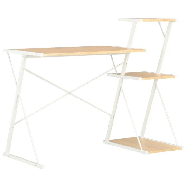 Bureau avec étagère 116 x 50 x 93 cm blanc et chêne bois d'ingénierie – vue d’ensemble