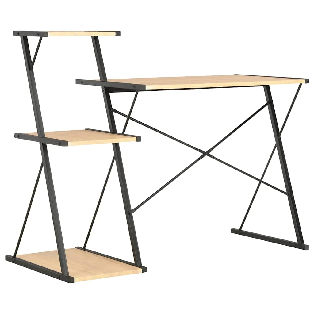 Bureau avec étagère 116 x 50 x 93 cm noir et chêne bois d'ingénierie – vue de détail