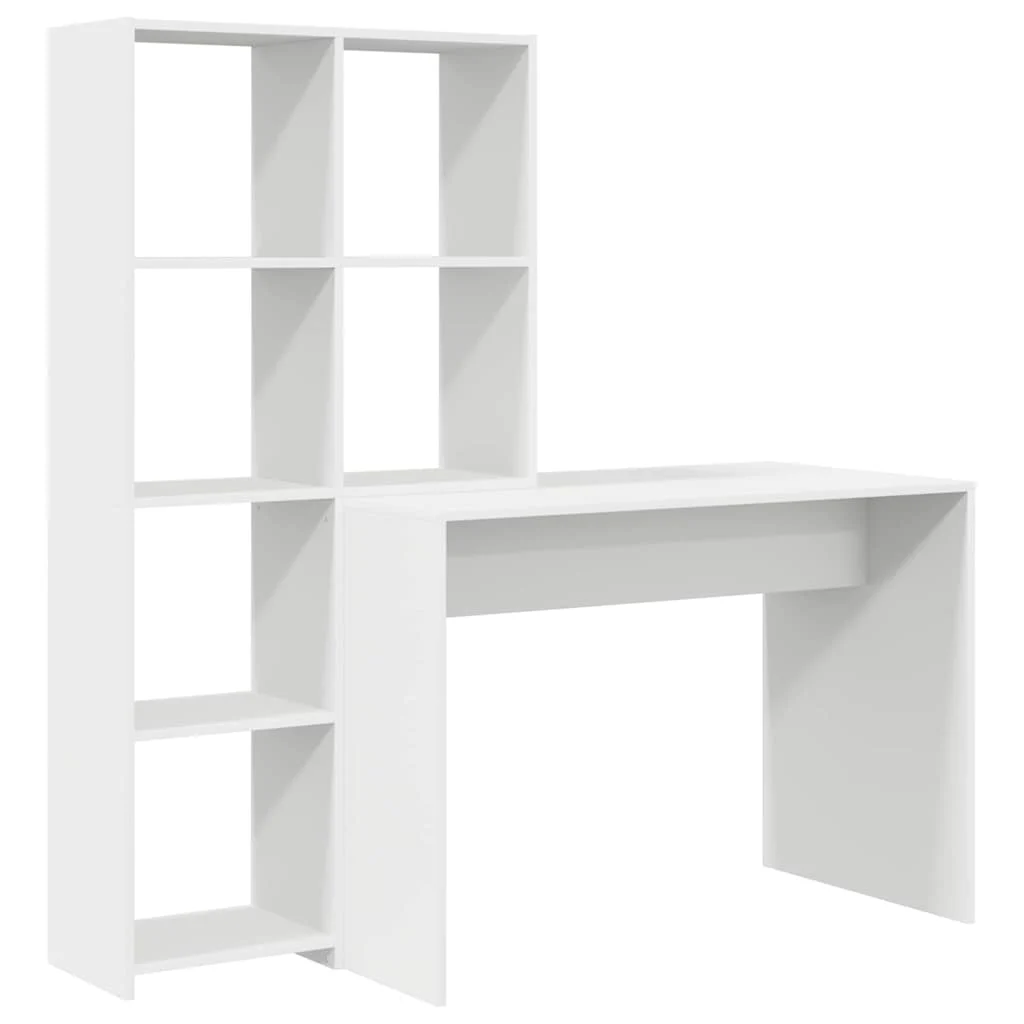 Bureau avec étagère 138,5 x 55 x 143 cm blanc bois d'ingénierie – vue de côté