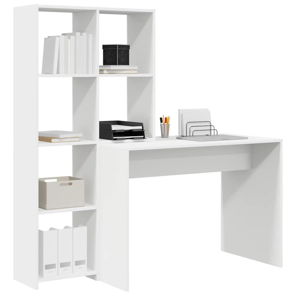 Bureau avec étagère 138,5 x 55 x 143 cm blanc bois d'ingénierie – vue de détail