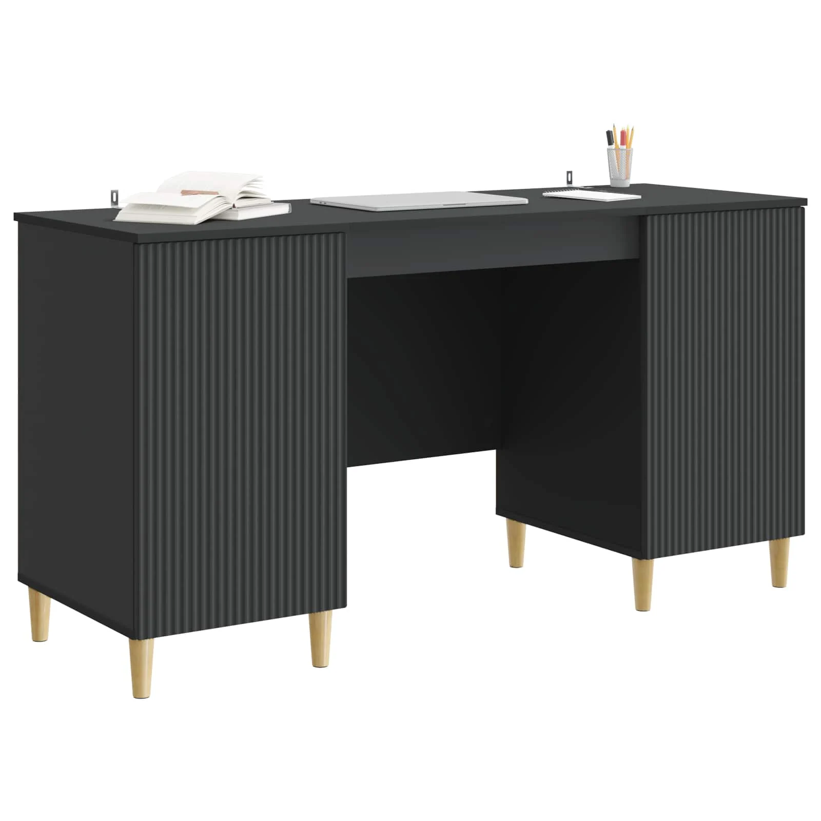 Bureau avec étagère 142,5 x 50 x 75 cm noir bois d'ingénierie – modèle 2 – vue de détail