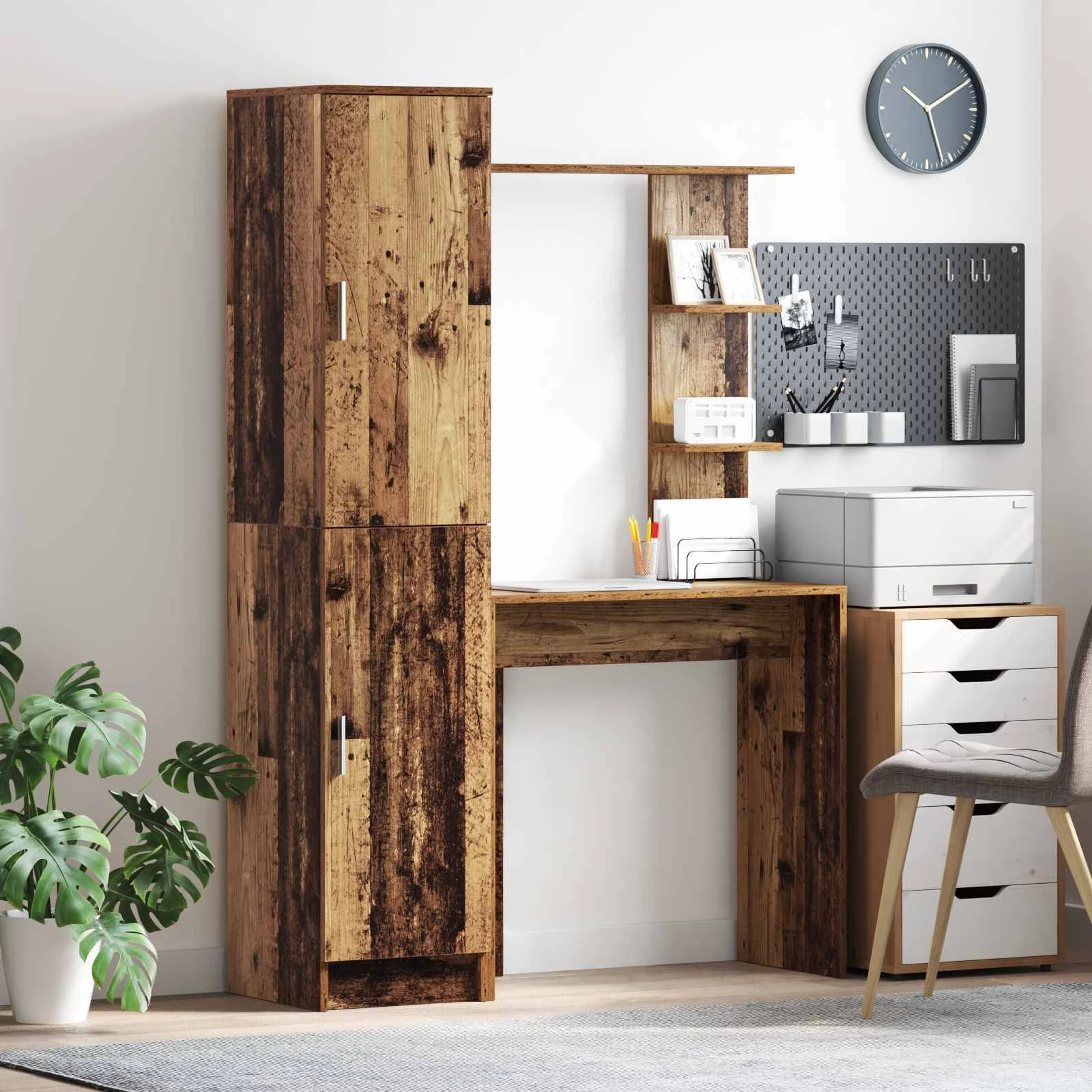 Bureau avec étagère avec stockage 2 pièces 113,5 x 39 x 168 cm bois ancien – vue d’ensemble