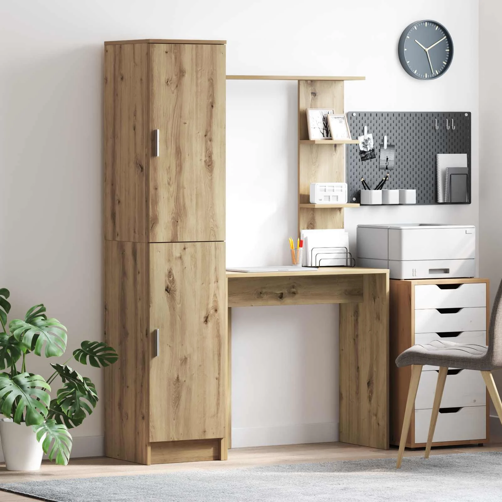 Bureau avec étagère avec stockage 2 pièces 113,5 x 39 x 168 cm chêne artisanal – vue d’ensemble