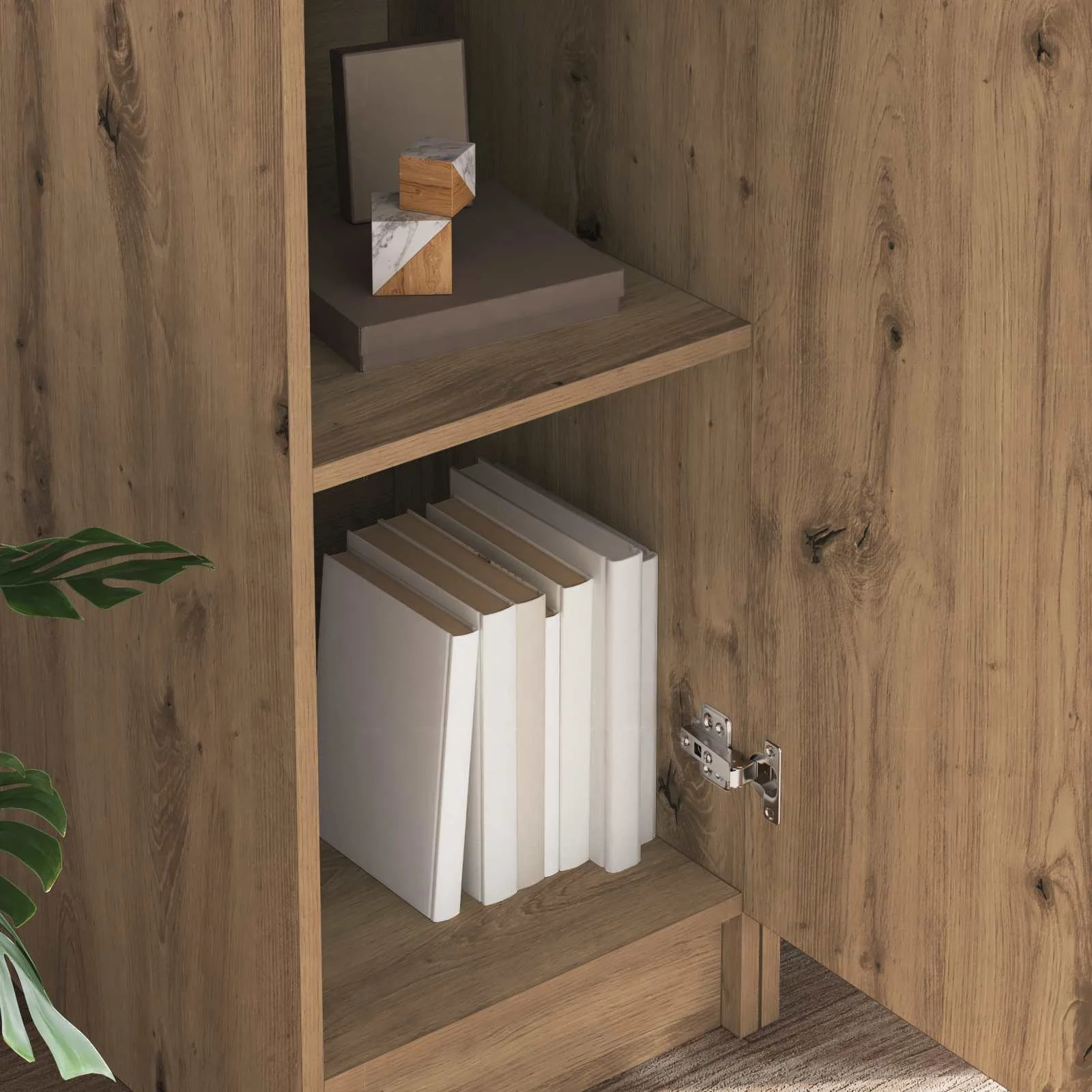 Bureau avec étagère avec stockage 2 pièces 113,5 x 39 x 168 cm chêne artisanal – vue en situation