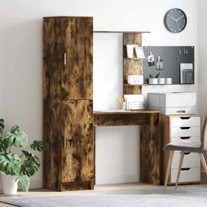 Bureau avec étagère avec stockage 2 pièces 113,5 x 39 x 168 cm chêne fumé – vue d’ensemble
