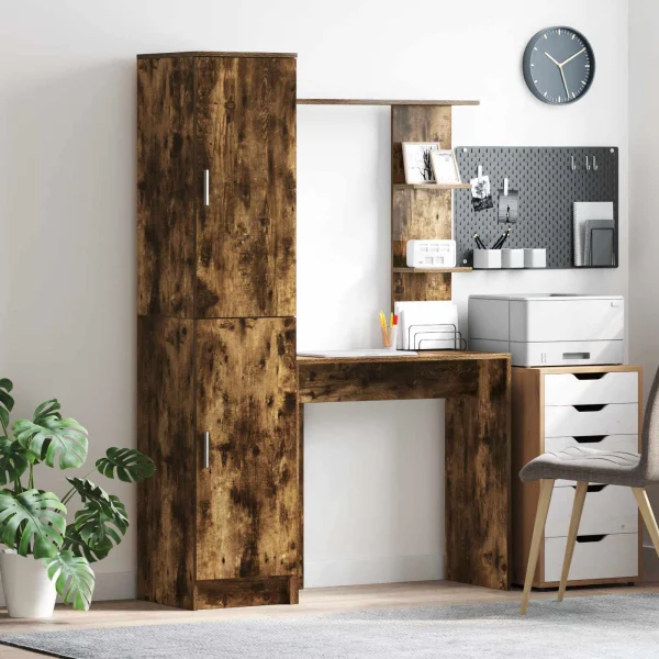 Bureau avec étagère avec stockage 2 pièces 113,5 x 39 x 168 cm chêne fumé – vue d’ensemble