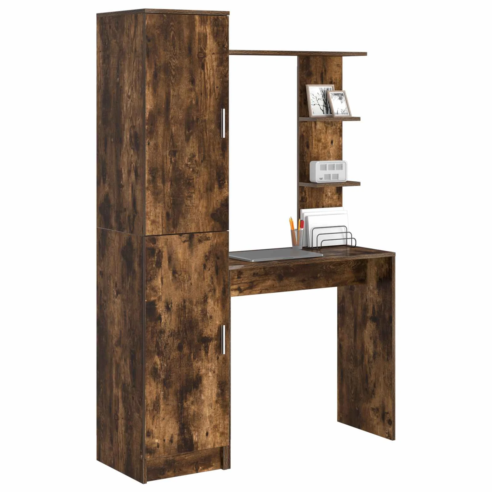 Bureau avec étagère avec stockage 2 pièces 113,5 x 39 x 168 cm chêne fumé – vue de détail