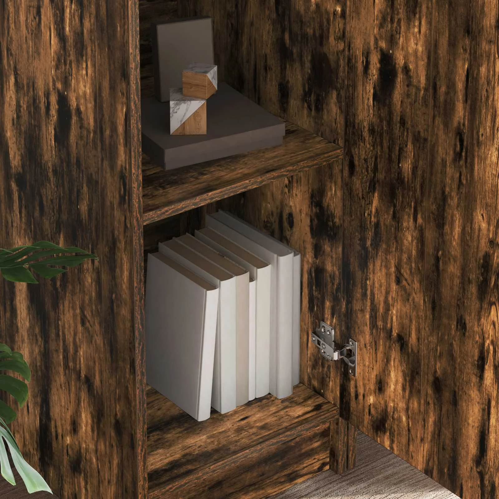 Bureau avec étagère avec stockage 2 pièces 113,5 x 39 x 168 cm chêne fumé – vue en situation