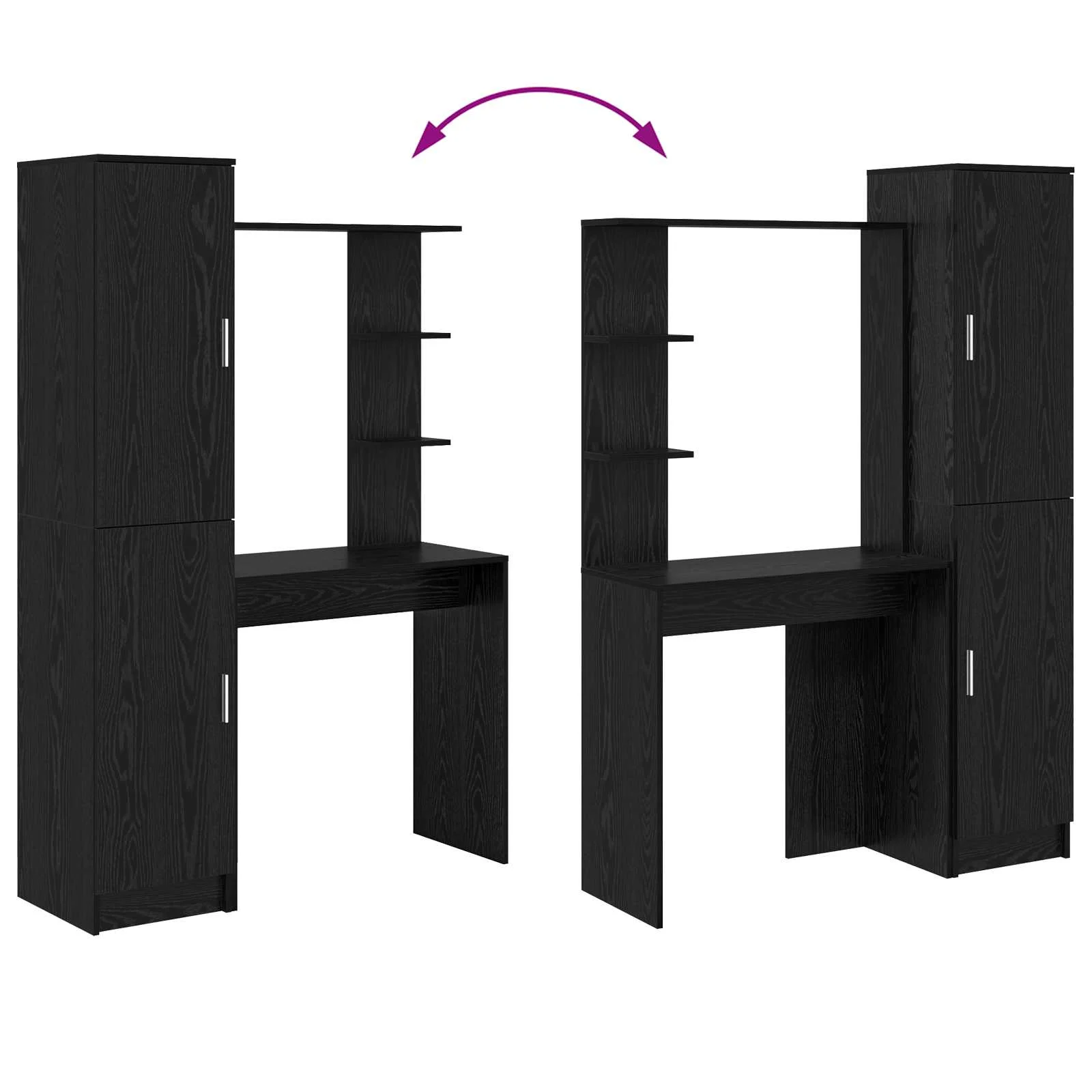 Bureau avec étagère avec stockage 2 pièces 113,5 x 39 x 168 cm chêne noir – vue de dos