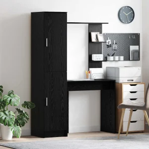 Bureau avec étagère avec stockage 2 pièces 113,5 x 39 x 168 cm chêne noir – vue d’ensemble