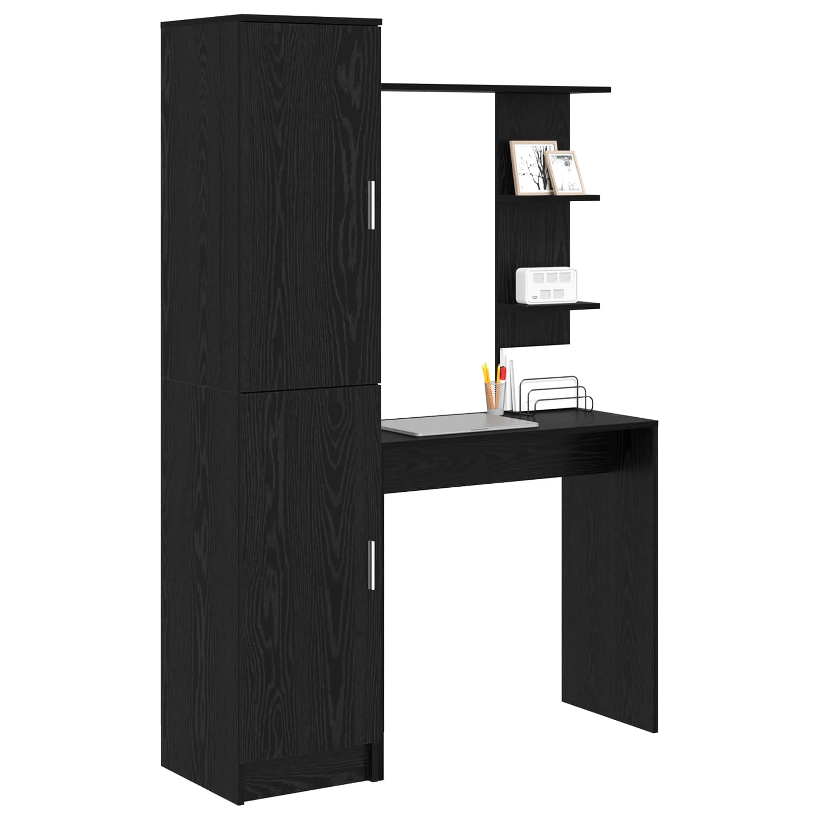 Bureau avec étagère avec stockage 2 pièces 113,5 x 39 x 168 cm chêne noir – vue de détail