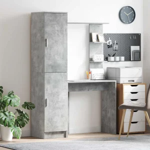 Bureau avec étagère avec stockage 2 pièces 113,5 x 39 x 168 cm gris béton – vue d’ensemble