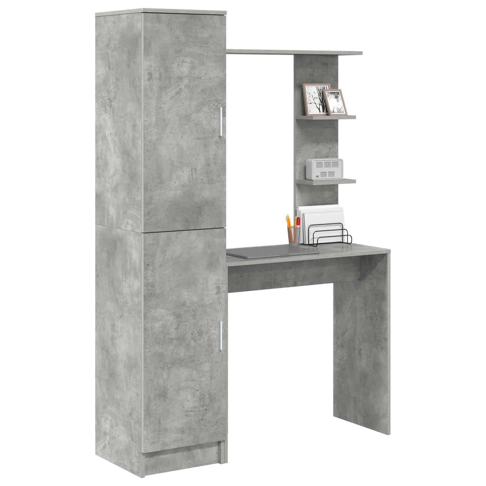 Bureau avec étagère avec stockage 2 pièces 113,5 x 39 x 168 cm gris béton – vue de détail