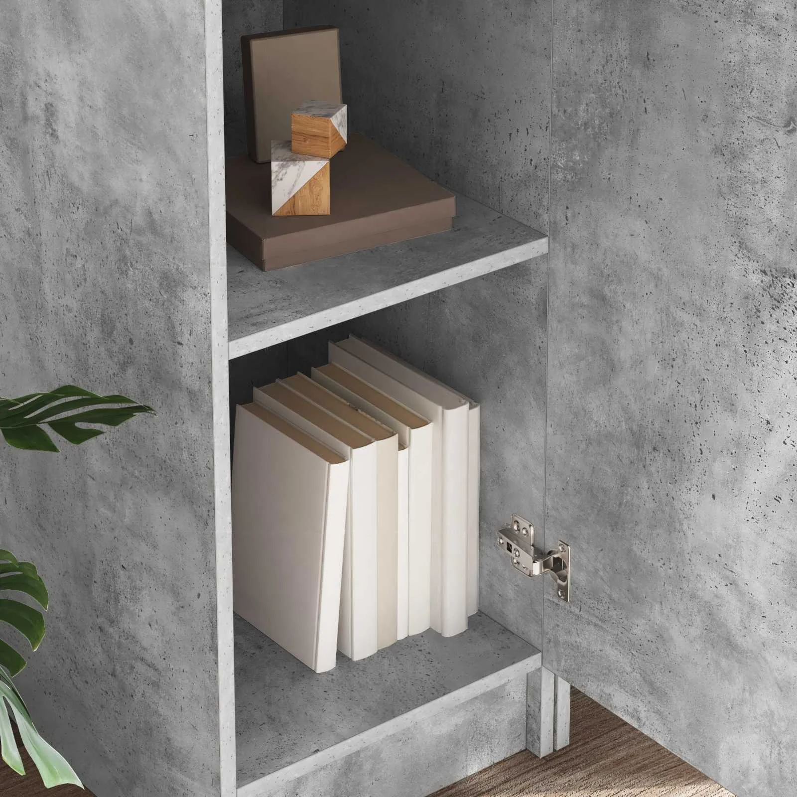 Bureau avec étagère avec stockage 2 pièces 113,5 x 39 x 168 cm gris béton – vue en situation